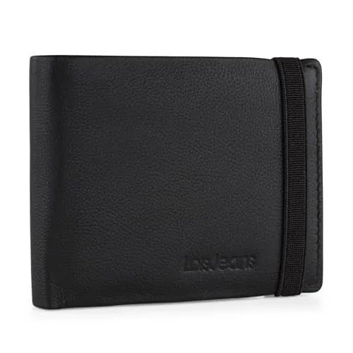Lois - Cartera de Piel para Hombre - Cartera Hombre Piel con Monedero Interior y Tarjetero, diseño Slim, Cuero auténtico, Regalo Elegante. Proteccion RFID, Negro