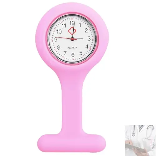 ieron Broche de silicona para reloj de enfermera, silicona con pin/clip, para enfermera, médico, paramédico, unisex, para hombres y mujeres, rosa