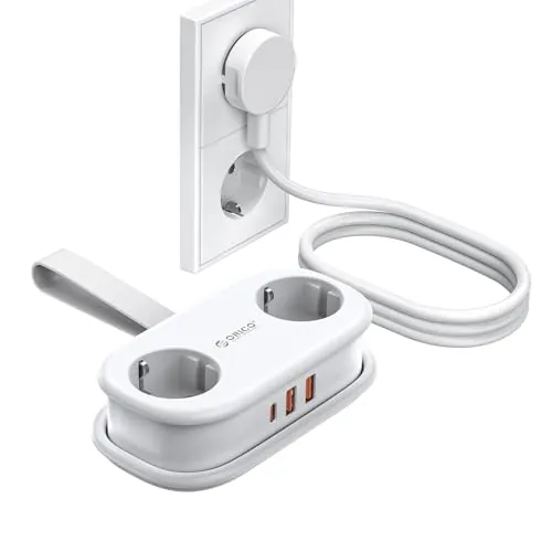 Regleta ORICO con USB C PD 20W, 2 Tomas de Corriente de Viaje y 3 Puertos de Carga USB (1 USB C) Compatible con Teléfono, con Cable de 1,5m para Home Office en el Barco (AP3-Negro)