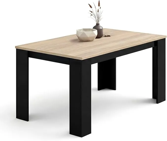 duehome | Mesa de Comedor, Mesa Fija, Modelo Naya, Acabado en Negro y Roble Canadian, Medidas: 140 cm (Largo) x 80 cm (Ancho) x 75 cm (Alto)