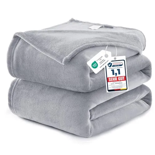 WAVVE Manta Extra Grande para Cama 180, Manta Franela para Sofá 230x270 cm, Sobrecama Suave, Cálida, Transpirable (270x230 cm, Gris Claro)