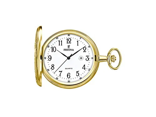 Festina Reloj de Bolsillo Hombre con Cadena - Acero Inoxidable 316l - Movimiento de Cuarzo - Calendario - Clásico, Vintage y Elegante F2028/1