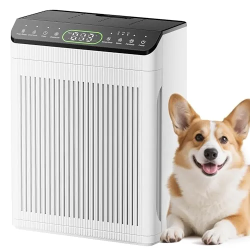 EVALIT Purificador de aire alérgico, CADR 420 m³/h, 200 ㎡ | purificador de aire para habitaciones de fumadores, contra humo polvo, polen pantalla PM2.5 purificador de aire para mascotas