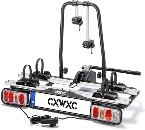 CXWXC Portabicicletas de Enganche para 2 Bicicletas Eléctricas, Carga Máxima 60 kg, Portabicicletas para Bola de Remolque con Luz Trasera
