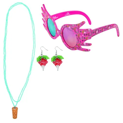 Cinereplicas Harry Potter - Trío de réplicas de accesorios Luna Lovegood con Spectrespecs, aretes rábano y collar de corcho - Licencia Oficial