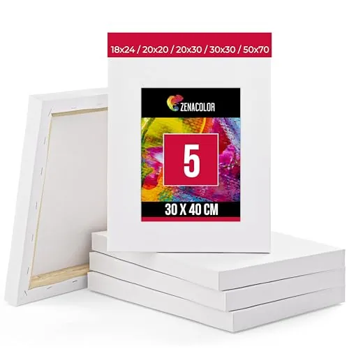 Set de 5 Lienzos para Pintar de 30x40cm - Canvas Lienzo - Para Todo Tipo de Pintura: Acrílico, Oleo, Acuarela - Lienzos 100% Algodón sin Ácidos con Bastidor de Madera para Telas Blancas