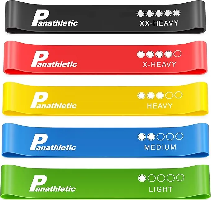 Panathletic Bandas Elasticas Fitness, Set de 5 Gomas – 5 Niveles de Resistencia, Guía de Ejercicios, eBook en Español y Bolsa – 5X Banda musculacion, Cintas para gluteos, Goma Elastica