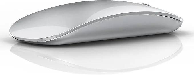 Uiosmuph Ratón Inalámbrico Bluetooth, Silencioso Wireless Mouse, 3 Modos (Bluetooth 5.1/5.1+2.4G) Ratón Ergonómico para Portátil, MacBook, PC, Windows, Android, iPad (Plata)