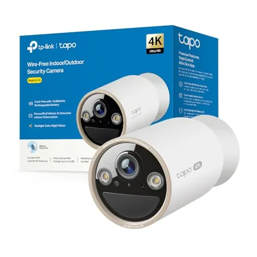 Tapo C460 4K 8MP Cámara Batería con Base magnética, visión Nocturna a Color Starlight, batería 10000mAh, conectividad WiFi Dual-Band 5G/2.4G, detección AI, IP66, Alarma rápida y antirrobo