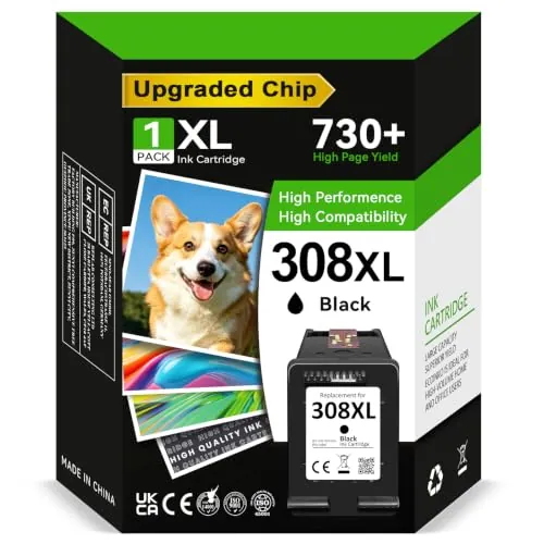 ECOINKO Cartucho 308XL Negro - 730+ Páginas, Reemplazo para Tinta HP 308 Negro, Tinta Impresora 308 XL para HP Envy 6100e 6120e 6122e 6132e 6152e 6520e 6530e 6532e Deskjet 2910 2920 2921 2922