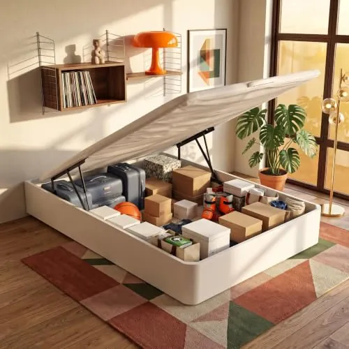 What The Sleep | Canapé Abatible de Madera Gran Capacidad | 150x190 | Montaje y Retirada Usado Incluido | Blanco | 32 cm | Apto Todos Colchones | Esquinas Delanteras Redondeadas | Storage Bed
