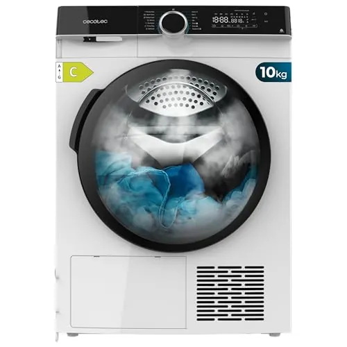 Cecotec Secadora de Ropa Bomba de Calor 10kg Bolero Dresscode Dry 10505 Inverter. Clase Equivalente A+++, 14 Programas, Funciones como UV Care, Planchado Fácil, Certificación Woolmark, Blanca