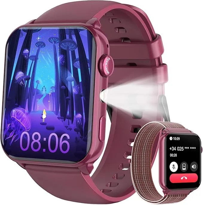 Reloj Inteligente Mujer - Llamadas Bluetooth y Notificación, Smartwatch Mujer con Linterna, Smart Watch con 2 Correas, Esfera DIY, Pulsómetro, Sueño, IP68 Impermeable Reloj para iOS Android