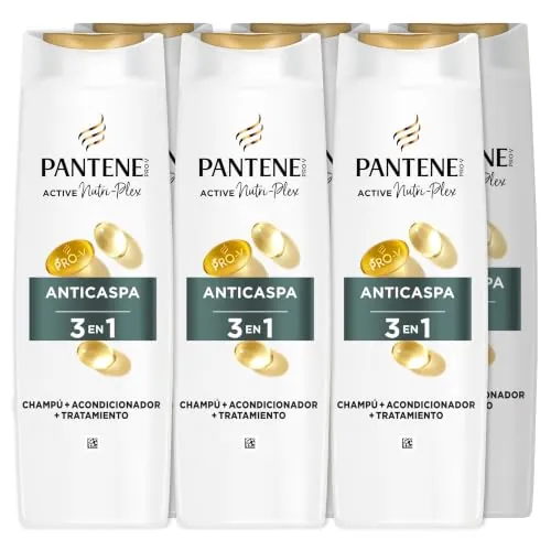 Pantene Nutri Pro-V Champú Anticaspa 3 en 1 para Todo Tipo de Pelo, 6x300ml | Champú, Acondicionador y Tratamiento Pro-V para Cabello Encrespado y Rebelde