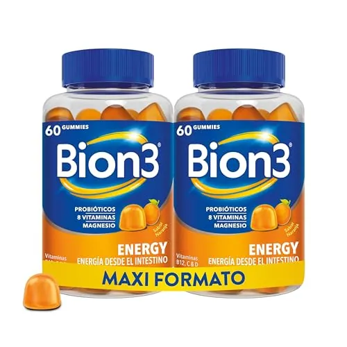 Bion3 Energy Gummies para la energía física y mental con Vitamina C y Magnesio, Vitaminas B12, B1, B2, B3, B6, B7, Vitamina D y Probióticos, 60x2 gummies, para 1-2 meses de uso