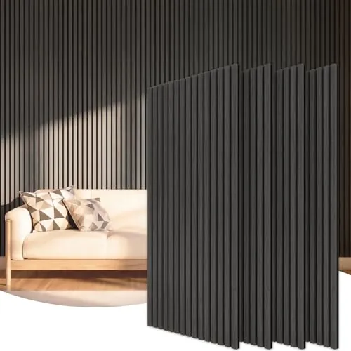 TONOR 4 Pack Paneles Acusticos Decorativos de Chapa de Madera, 120 x 60-2.88㎡, Panel para Pared Aislante Acustico en 3D, Palilleria pared Insonorizantes para el Salón, el Despacho, la Encimera, Negro