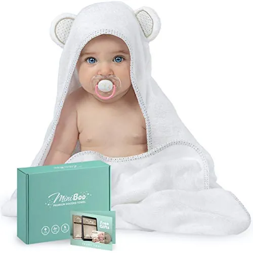 MINIBOO Toalla con Capucha para Bebé, Capa de Baño de Bambú - Suave y Absorbente para Recién Nacido, Niña y Niño de 0 a 5 Años - Hipoalergénica - Regalo Baby Shower
