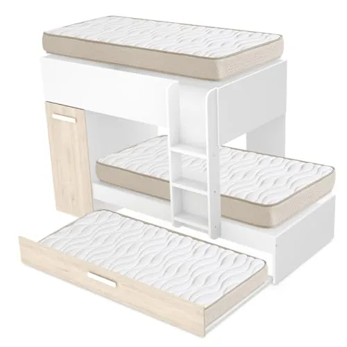 DEKIT - Pack Ahorro Juvenil Cama Tren Triple Tom con 3 Colchones viscoelásticos Nova 90 x 190 cm
