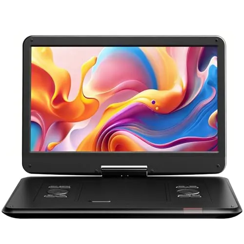 Reproductor DVD portátil Yoton de 17.5" con 15.6" Pantalla Giratoria HD, 6H Battery, Altavoces Estéreo Duales, Restricciones Regionales,Compatible con SD/USB, Conexión a TV/proyector