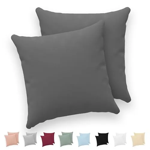 Twinzen® Funda Almohada 50x50 (Juego de 2) - Antracita - 100% Algodon Jersey - Funda de Almohada Algodon - Funda Cojin para Cama - Protector de Almohada con Cremallera