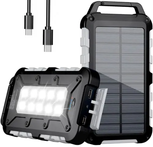 WOWMVP Power Bank Solar 26800mAh, PD22,5W Carga Rápida Portátil para Movil | Cargador Solar con USB C, Impermeable, 3 Salidas y 2 entradas, Linterna LED, Batería externa para camping