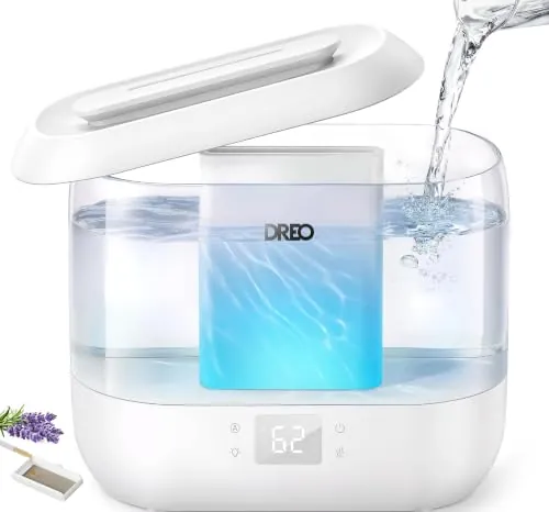 DREO Silencioso Humidificador Bebés 4L con Sensor de Humedad, Blanco | 32h Autonomía , Top-Fill Humidificador para el dormitorio guardería , Niebla Fría Ultrasónica , Boquilla 360°, Luz Ambiental
