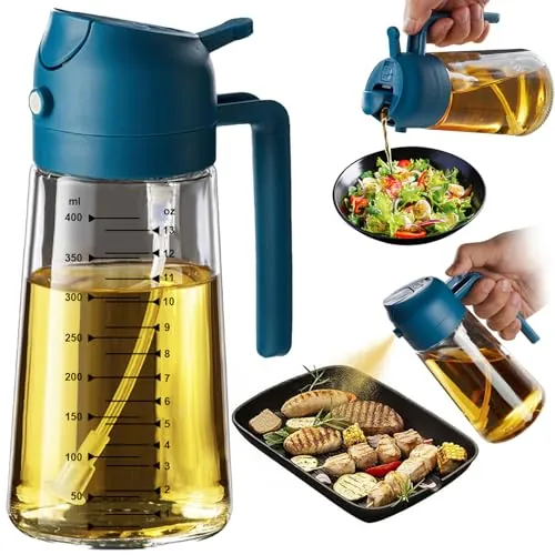 TrendPlain Pulverizador Aceite Spray 470ml - 2 en 1 Spray Aceite Cocina, Dispensadora para Freidora de Aire, Ensaladas, Vinagre y Accesorios Cocina (1 unidad, Marino)