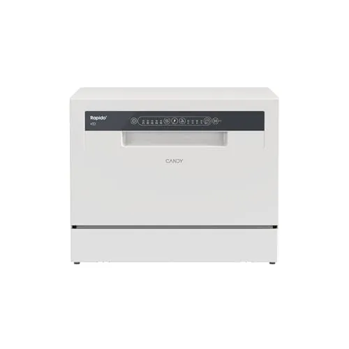 Candy CP 6E51LW Lavavajillas Pequeño y Compacto, 6 Servicios, Digital, 51DBA, 5 Ciclos, Media Carga, Inicio Diferido 3-6-9 horas, Indicador Sal y Abrillantador, Indicador Fin de Ciclo, Blanco