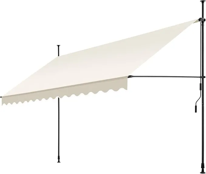 tectake® Toldo Terraza Manual Regulable en Altura con Manivela, Balcón sin Taladros, Toldo Extensible Terraza, Resistente a Rayos UV, Protección Solar y Repelente al Agua - 400 cm - Beige