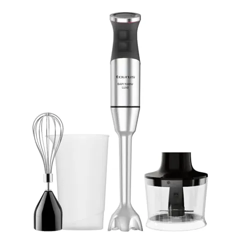 Taurus – Batidora de Mano 1500W | 20 velocidades + TURBO| Cuchillas Inox| Campana Antisalpicaduras| Ergonómica| Libre BPA| Apta Lavavajillas| Pica Hielo | 3 Accesorios
