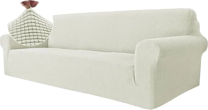 Ystyle Funda Sofa 4 Plazas, Ajustables Fundas Sofa Elasticas, Protector Sofa Gatos Arañazo y Perros Mascotas, Funda de Sofá con Reposabrazos Antideslizante Antimanchas Lavable, Blanco Natural