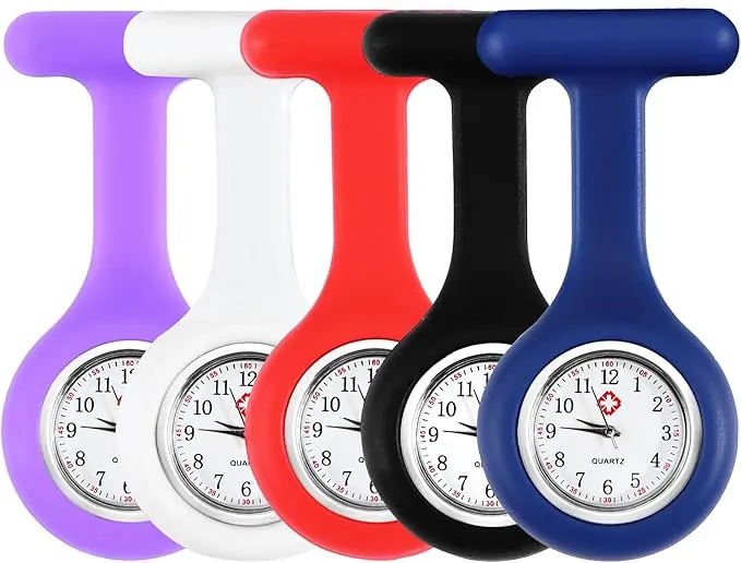 JSMTKJ Reloj Bolsillo Enfermera,5 Pcs Reloj Enfermera Digital Reloj Silicona Prendedor de Broche Silicona con Pin/Clip Enfermero MéDico Personal De EnfermeríA Fob Broche MéDico