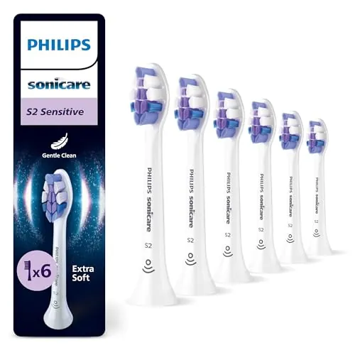 Philips Sonicare S2 Sensitive, cabezales de cepillo dental de repuesto originales, blanco, paquete de 6, HX6056/87