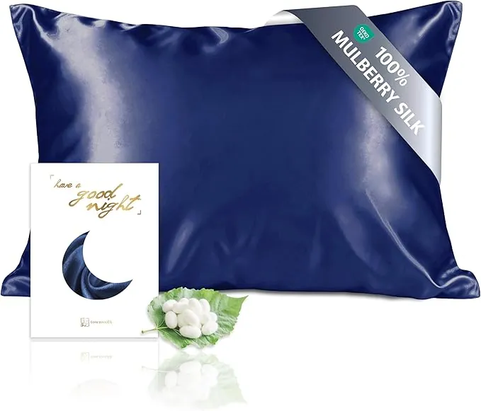 townssilk Doble Cara 100% 19 mm Funda de Almohada de Seda Pura de moras para la Salud del Cabello y la Piel Funda, de Almohada con Cremallera Oculta, 1 Pieza 40x80cm Navyblue