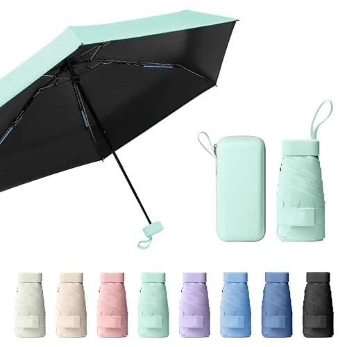 Sykrawki Mini Paraguas Plegable Portátil, Protección UV y Antiviento con Cubierta de Cápsula, Paraguas de Viaje Compacto para Hombres y Mujeres (verde)