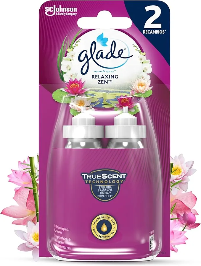 Glade Ambientador Autómatico Sense & Spray Relaxing Zen, con Sensor de Movimiento, Dura Hasta 120 Días, con Aceites Esenciales, Pack 2 Recambios