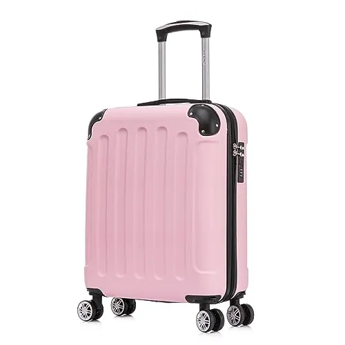 RAYKONG Maleta Cabina ABS 55x40x20cm 44L - Maxima aprovechamiento de Capacidad - 4 Ruedas Giratorias Dobles con 360ª - Candado Incrustado - RosaClaro