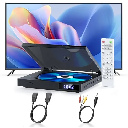 Slim Reproductor DVD Compacto para TV, 1080P HDMI DVD CD Player para Todas Las regiones Libres, Memoria Playbakc, HDMI/AV de Salida, USB 2.0, Soporte PAL/NTSC