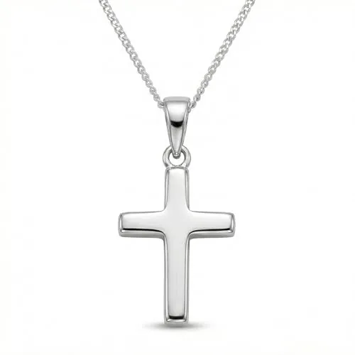 Heather Needham - Collar infantil de plata de ley con cruz en cadena de plata de 40,6 cm, caja de regalo, tamaño: 11 mm x 15 mm. 8155/16