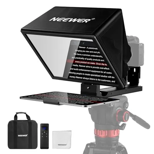 NEEWER X12B Teleprompter Aleación Aluminio 12 Pulgadas, Tipo Básico, para iPad, Tableta, Teléfono, Cámara DSLR, Control Remoto Aplicación, Compatible con iOS Android,Pro para Enseñanza Live Streaming