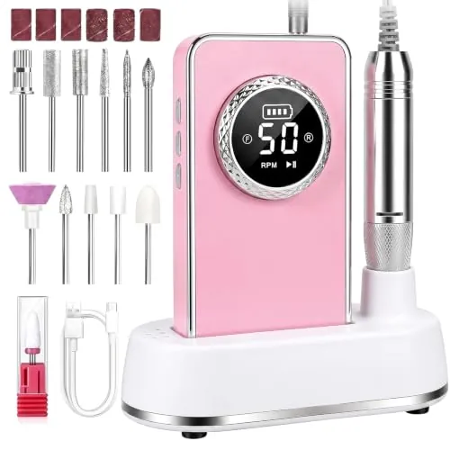 Taladro Eléctrico para Uñas Profesional, 50000 RPM, Kit de Lima Eléctrica Portátil Recargable – Uñas de Gel Acrílico, Cuidado de Pies & Pulido, Taladro para Uñas Inalámbrico para Casa & Salón(Red)