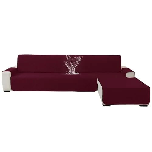 Ystyle Funda Sofa Chaise Long 3 Plazas, con Reposabrazos, Burdeos