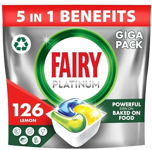 Fairy Platinum Cápsulas Lavavajillas Para Máquina Limón, 126 Cápsulas