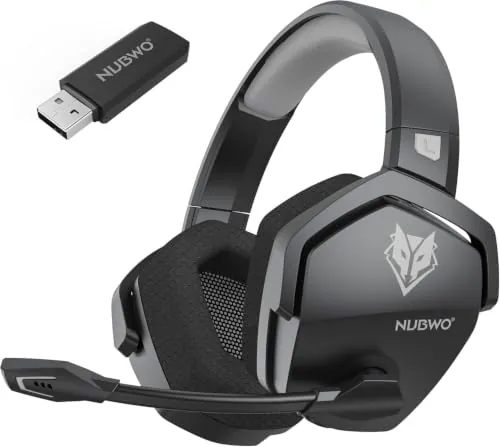 NUBWO G06 Cascos Gaming Inalámbricos con Drivers de 50 mm para PC/Ps5/Ps4/NS/Mobile, Auriculares Gaming Inalámbricos con 2.4 GHz+Bluetooth 5.3 Modo Dual, 7.1 Sonido Envolvente, Duración 100Hr+ - Gris