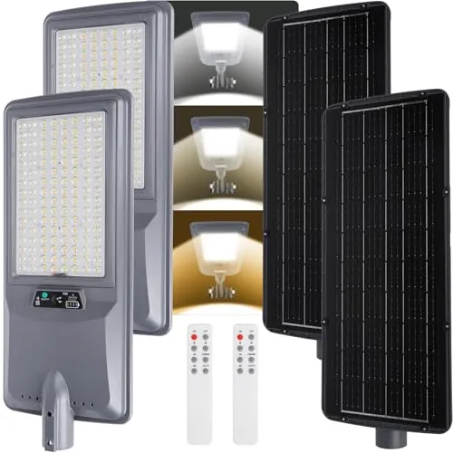 Aigostar 400W Farola Solare Exterior, 20000mAh Batería de Gran Capacidad, 3000K/4500K/6500K Ajustables, 4000LM, IP65, No Incluye Soporte, Farola LED con Sensor para Patio, Entrada del Garaje, 2Uds