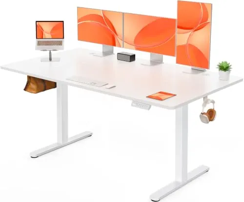 ErGear Escritorio Elevable Eléctrico, Escritorio Ajustable en Altura, Mesa Elevable con Panel Inteligente de 4 Memorias, Mesa Escritorio Oficina en Casa con Tablero Ensamblado (140 x 70 cm, Blanco)