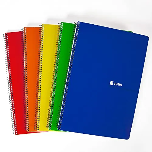 Enri, Cuadernos A4 (Folio) Hojas Blancas, Tapa Blanda, 80 Hojas, Pack 5 Libretas, Colores Surtidos