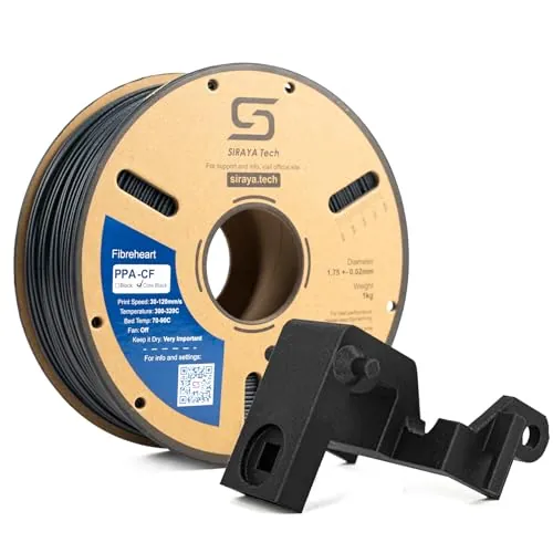 Siraya Tech Fibreheart PPA-CF Core Black Filamento para impresora 3D – Nylon PPA con 25% de fibra de carbono concentrada en el núcleo, resistente al calor y con baja deformación (Negro, 1kg)