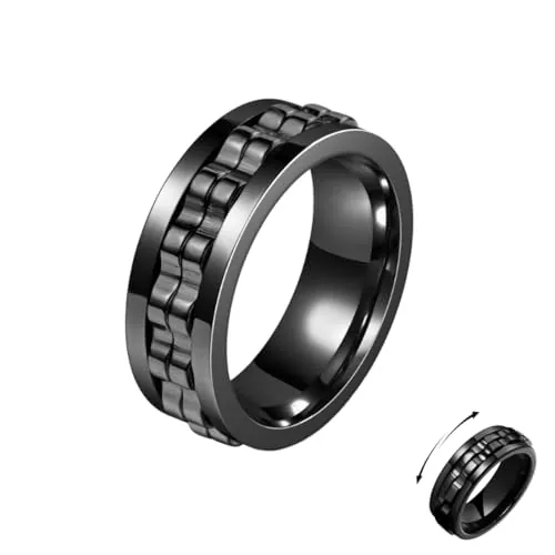 YAZWUR 1 Unidad Anillo Fidget, Anillos Antiestrés y Antiansiedad, Anillos Pesados Pulidos, Accesorios de Moda, Regalo para Hombres y Mujeres (8 mm, 59,5 mm) (Negro)
