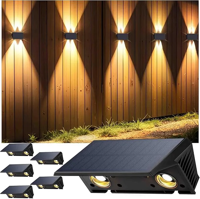 Aplique Solar Exterior, Lámparas Solares Exteriores Arriba Y Abajo IP67 Impermeable,Luces Solares Exterior Jardín Inalámbricas De 4 Led Adecuadas Para Patio Balcón Valla 6*Blanco CáLido